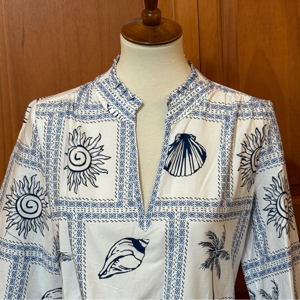 Calypso St Barth Seashell Blue and White Tile Patterned Dress - Picture 6 of 15